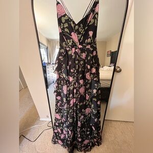 Fame and Partners Black with Rose Pattern Lace Up Dress